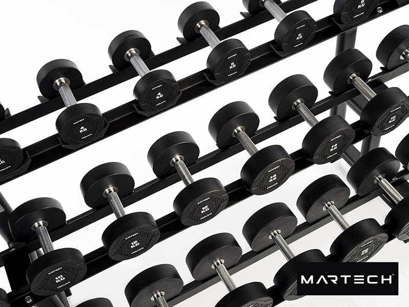 Rubber dumbbellset 2-24KG + 3 laags rack