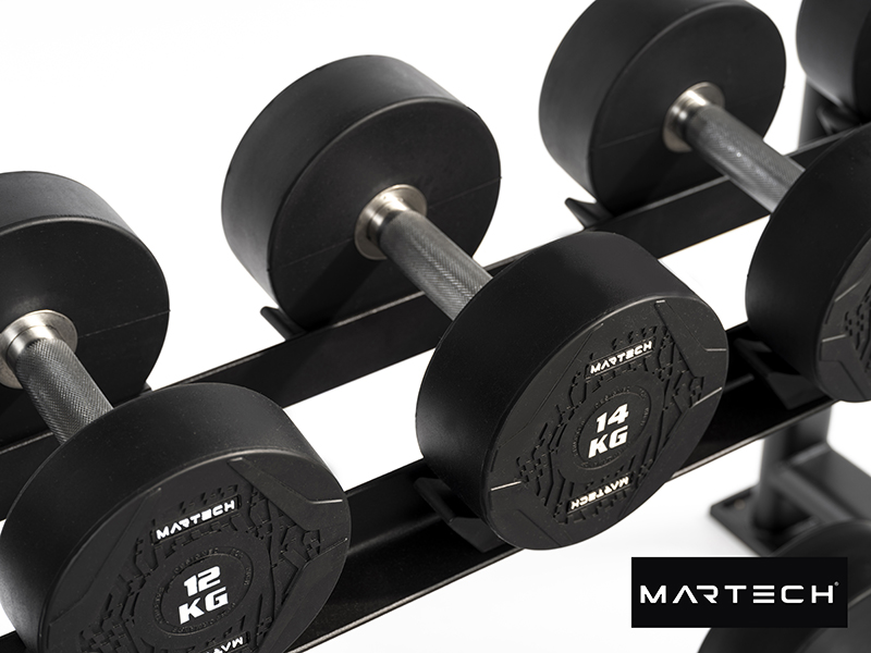 Rubber dumbbellset 2-24KG + 3 laags rack