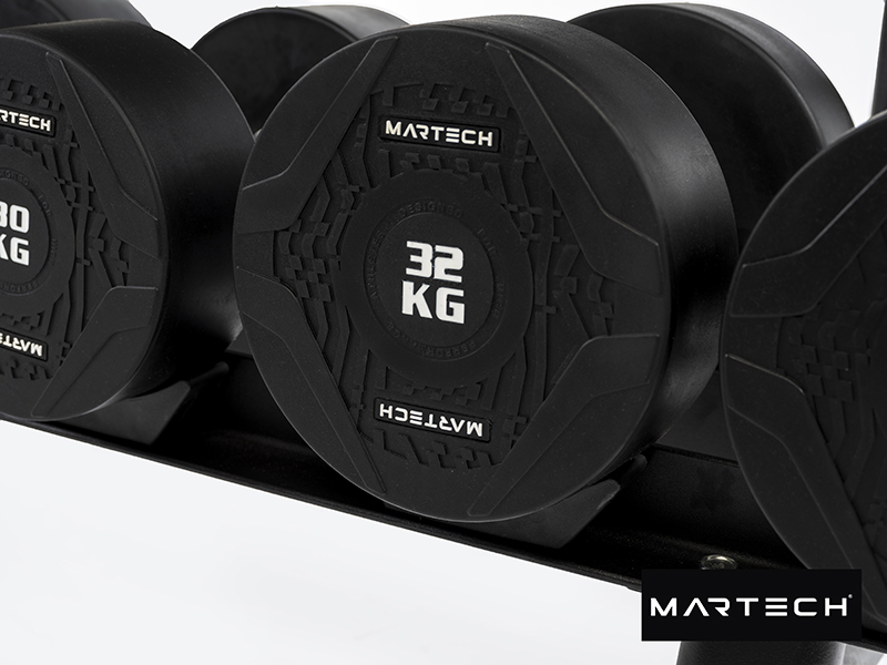 Rubber dumbbellset 2-24KG + 3 laags rack