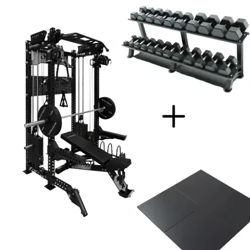 Martech M8 2IN1 Twinratio bundle - 107,5KG plates - Bench & Barbell + 5-30KG halterset 